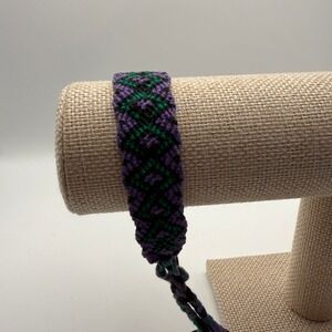 Purple Green Black Woven Friendship Bracelet Diamond Pattern Boho